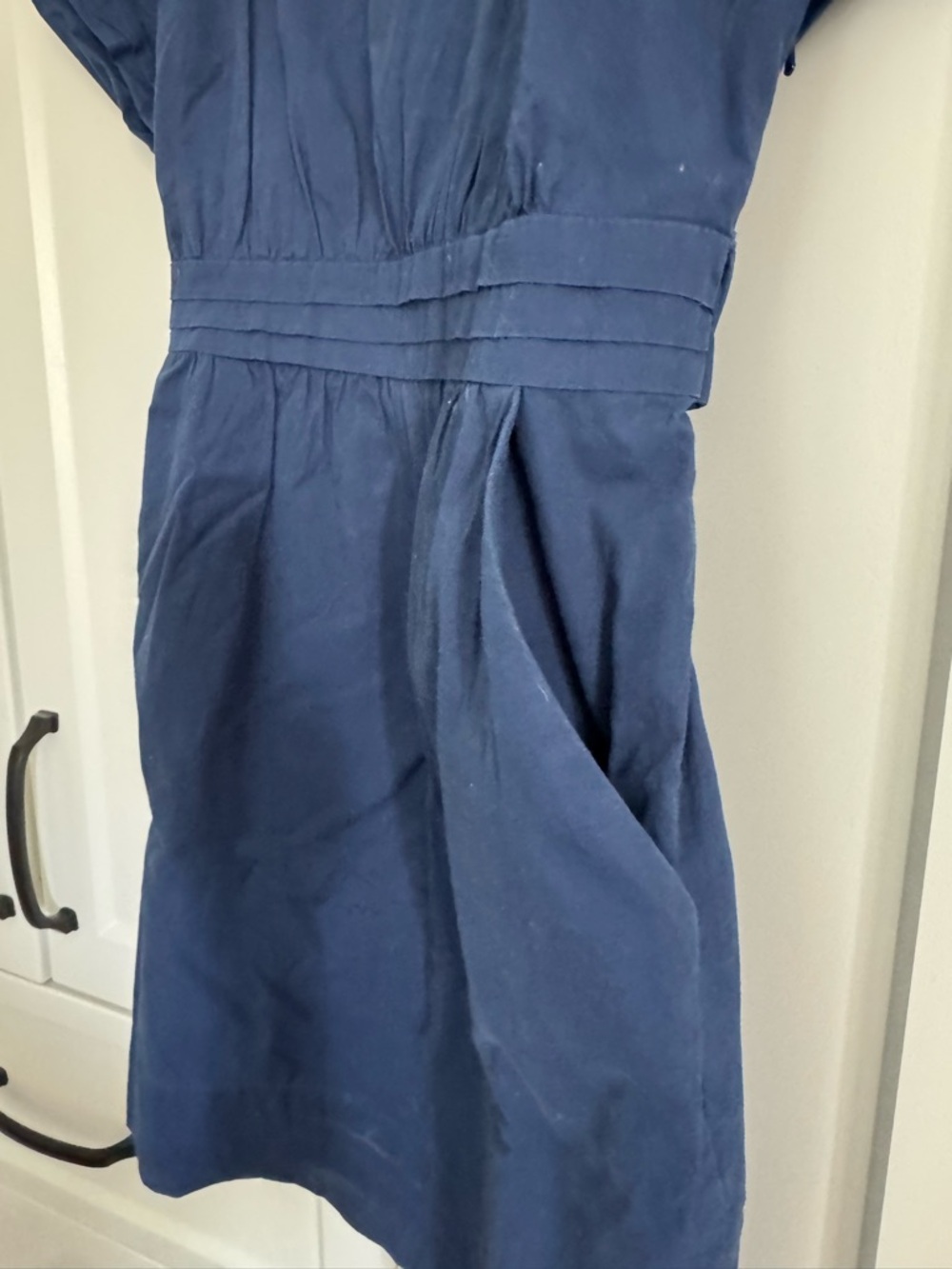 Anthropologie HD in Paris Size 10P Poplin Sheath Dress W/Pockets & Tie Belt Navy - Picture 5 of 6